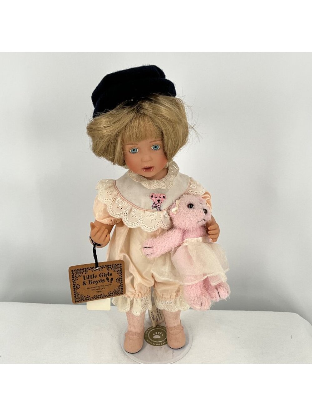 The Boyds Collection Ltd. Little Girls & Boyds "Tina" Porcelain Doll W/ Pink Ted